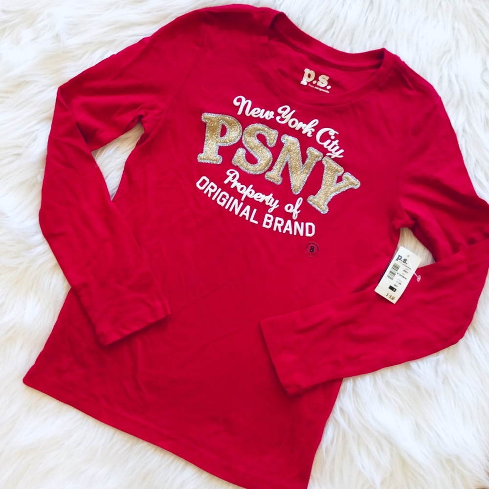 Long Sleeve Shirt Red Bling Glittery Top Girls 8